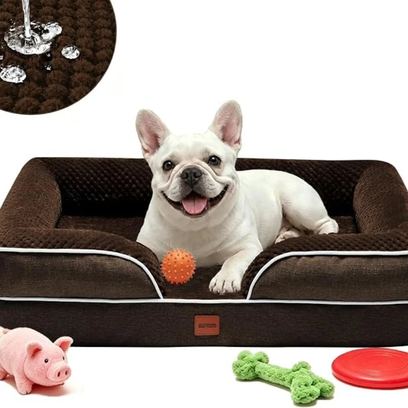 Orthopedic Memory Foam Dog Bed for Small & Medium Dogs 71.12 X 58.22 CM Waterproof Egg Crate Foam Pet Sofa Couch Orthopedic Joint Relief Dog Bed Non Slip Bottom Detachable Machine Washable Cover Brown Pet Sleeping Bed