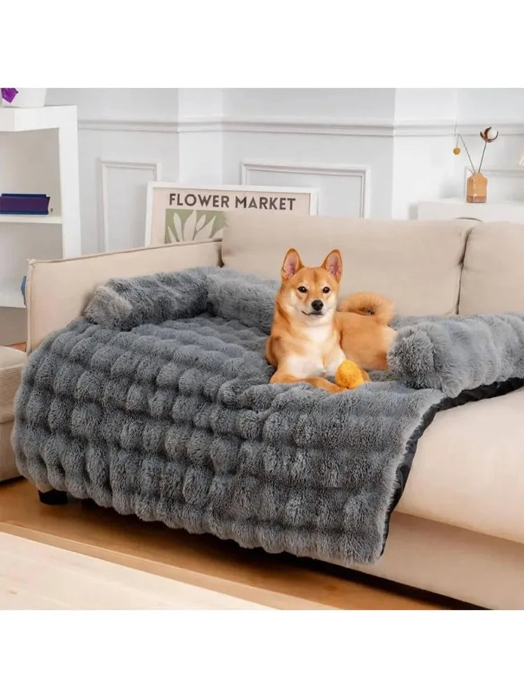 New Winter Rabbit Fur Pet Mat Warm Non Slip Sleeping Cushion with Pillow for Cat Dog Sofa Bed