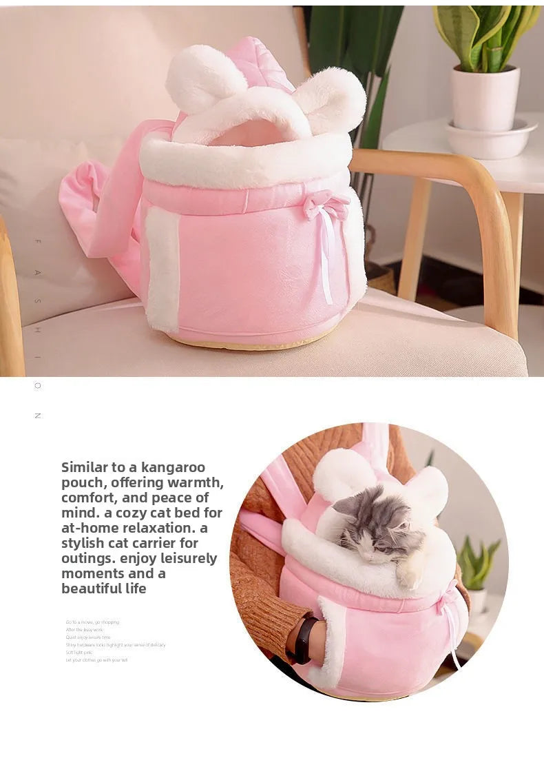 Cat Bag Winter Warm Cat Outing Bag Carrying Bag Large Capacity Crossbody Pet Bag Princess Style