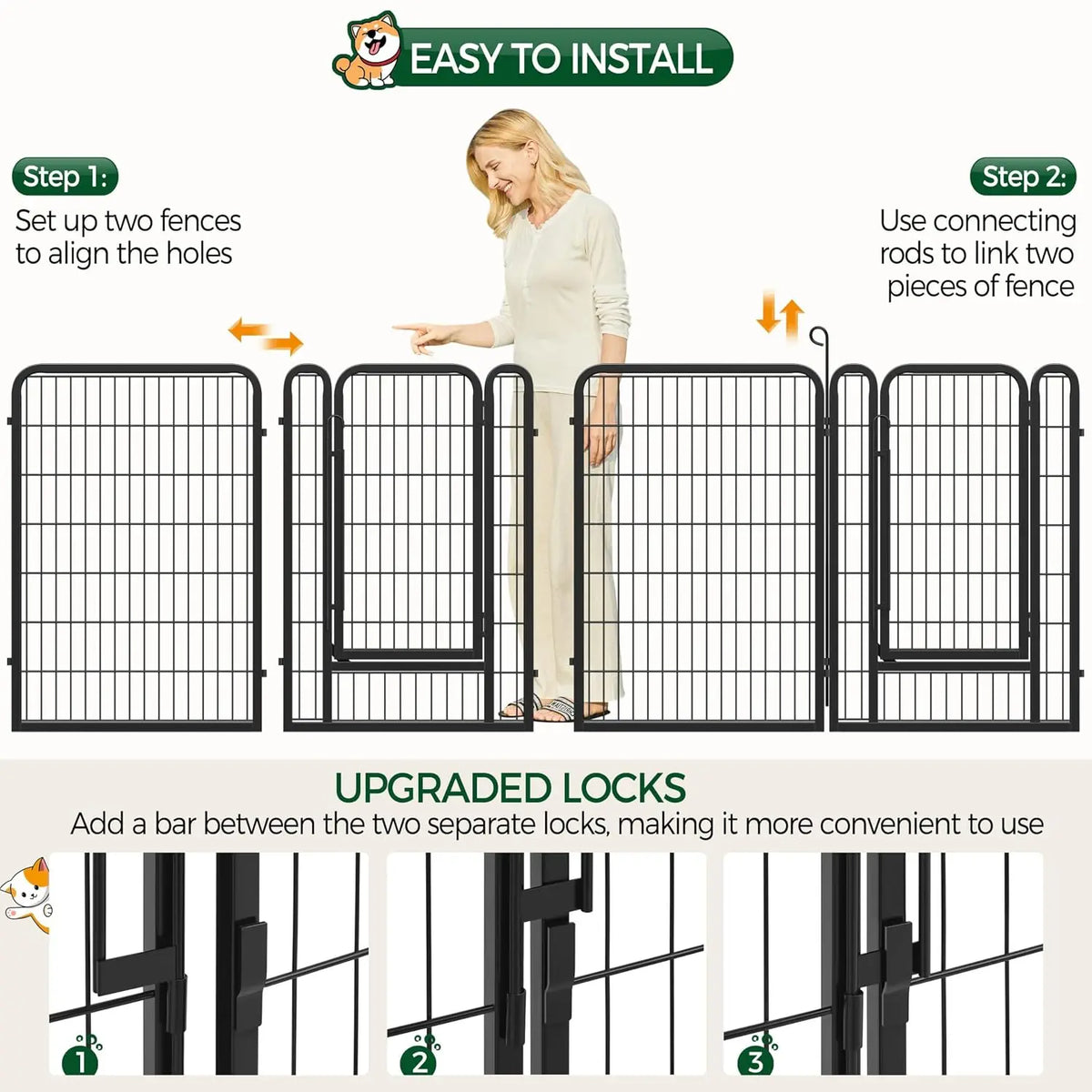 40 Inch 8 Panels Dog Playpen,Portable Metal Fence with Secure Latch,Heavy Duty Frame,Indoor Yard & Camping Use, Custom