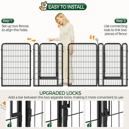 40 Inch 8 Panels Dog Playpen,Portable Metal Fence with Secure Latch,Heavy Duty Frame,Indoor Yard & Camping Use, Custom