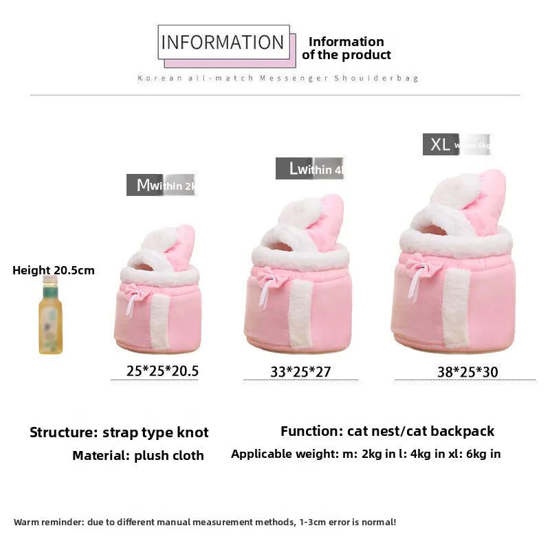 Cat Bag Winter Warm Cat Outing Bag Carrying Bag Large Capacity Crossbody Pet Bag Princess Style