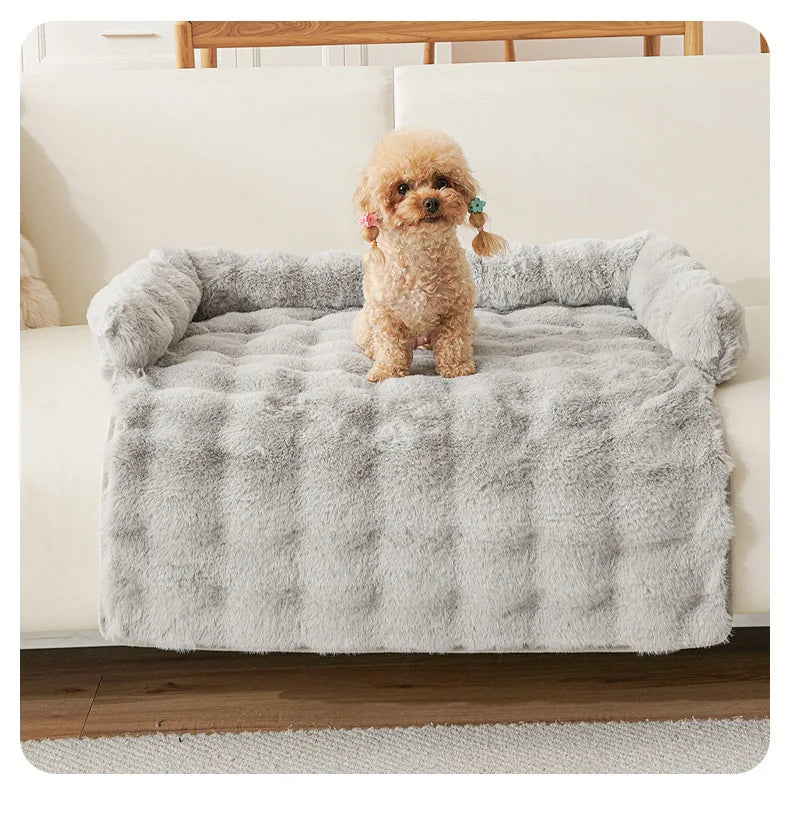 New Winter Rabbit Fur Pet Mat Warm Non Slip Sleeping Cushion with Pillow for Cat Dog Sofa Bed