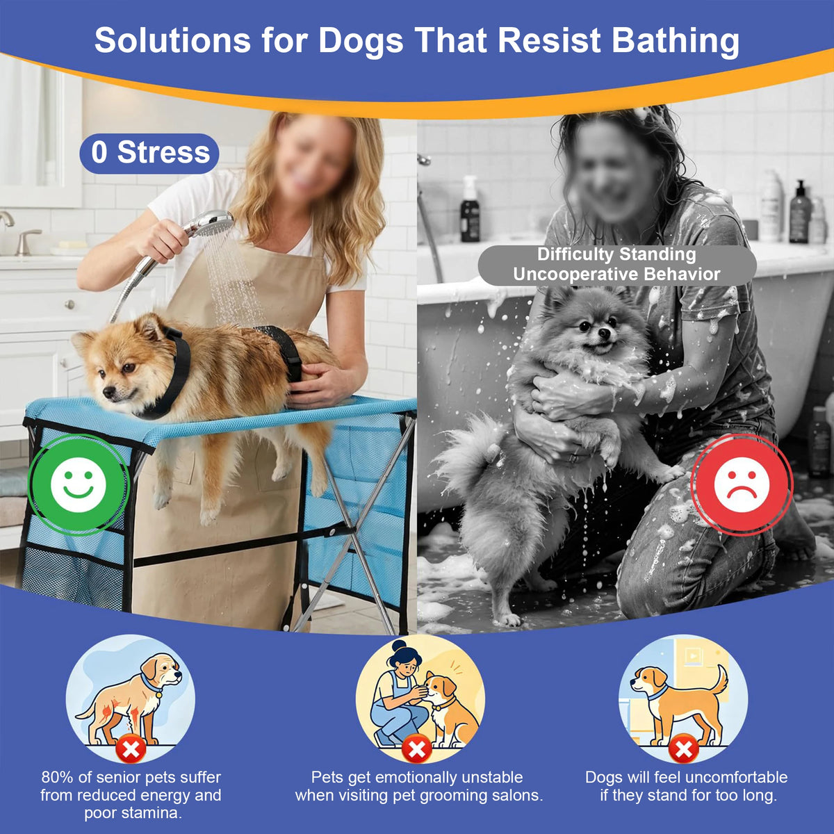 Foldable Pet Grooming Bath Table with Fixed Leash, Portable Dog Cat Washing Drying Trimming Table Anti-Slip Pet Bathing Stand Fo