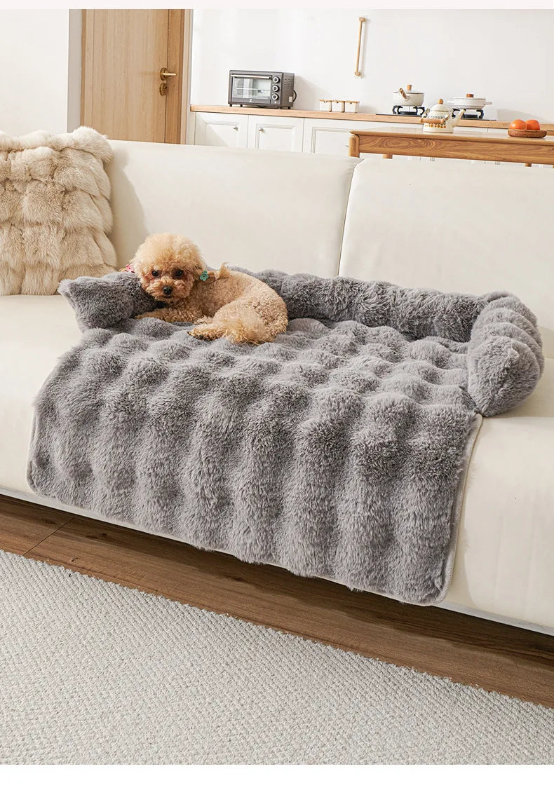 New Winter Rabbit Fur Pet Mat Warm Non Slip Sleeping Cushion with Pillow for Cat Dog Sofa Bed