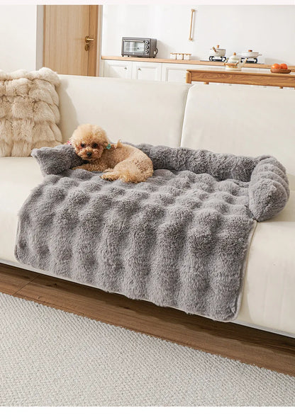 New Winter Rabbit Fur Pet Mat Warm Non Slip Sleeping Cushion with Pillow for Cat Dog Sofa Bed