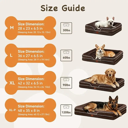 Orthopedic Memory Foam Dog Bed for Small & Medium Dogs 71.12 X 58.22 CM Waterproof Egg Crate Foam Pet Sofa Couch Orthopedic Joint Relief Dog Bed Non Slip Bottom Detachable Machine Washable Cover Brown Pet Sleeping Bed