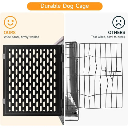 Heavy Duty Dog Crate urniture or Large and Medium Dogs, 43.7 Inch Large Dog Crate Kennel with lip Top & Cushion & Wheels, Ese Pr