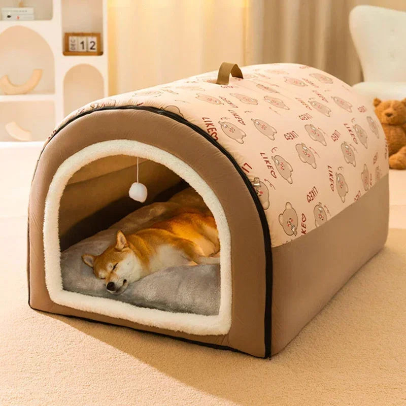 Winter Warm Dog House Detachable Pet Sleeping Bed for Small Medium Dogs Cats Soft Non-slip Dog Kennel Puppy Kitten Nest