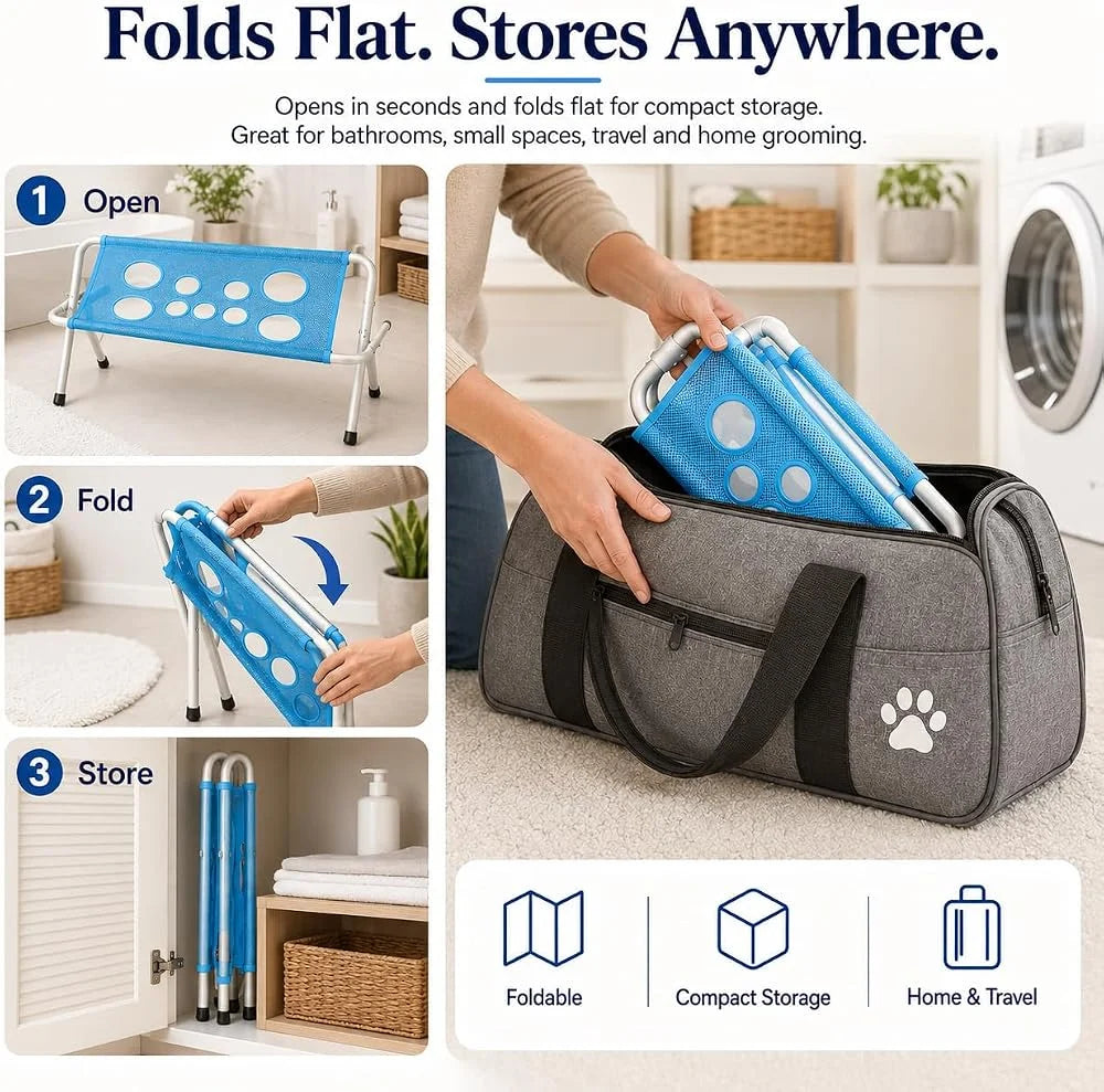 Pet Dog Bath Hammock Cat Shower Grooming Table Hammock with Foldable Stand Breathable Mesh Bathing Drying Table for Nail Trimmin