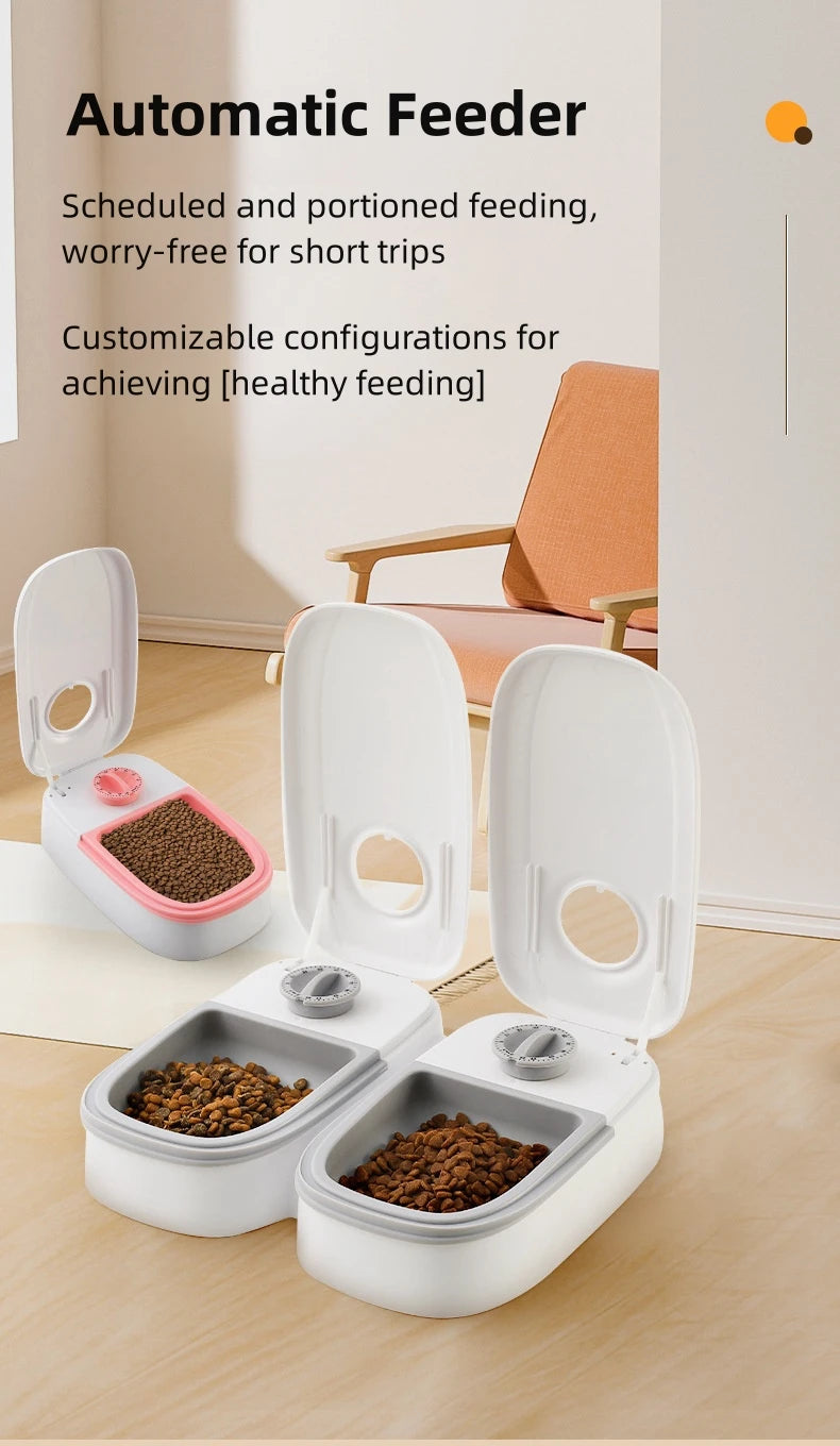 Pet Automatic Feeder Timed Quantification Separate Bowls for Dry Wet Feeding Easy to Clean Short-distance Travel Home Use