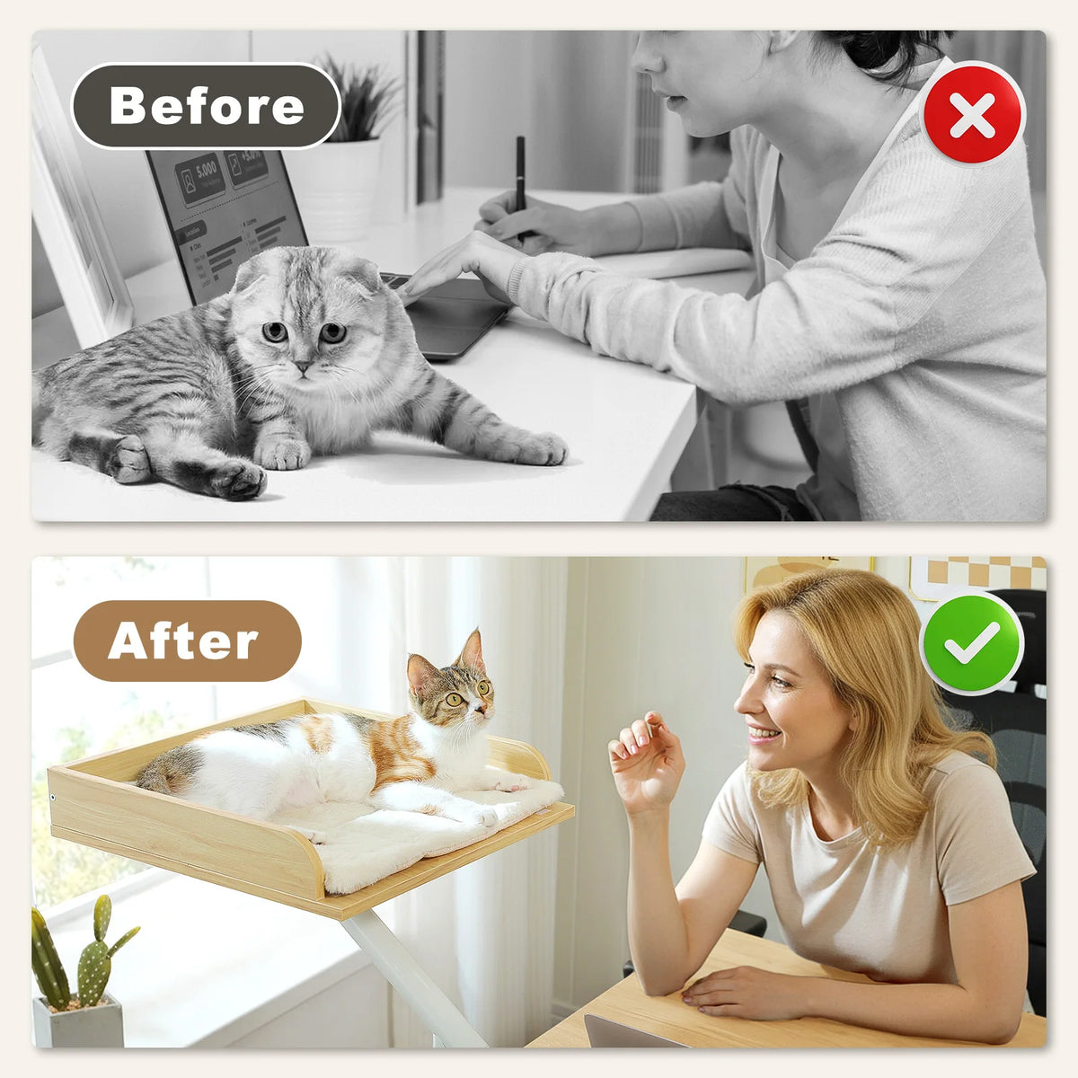 Cat Desk Bed, 360° Rotatable Cat Bed Stand for Indoor Cats, Adjustable Cat Basket, Cats Hammock for Table, Soft Cat Bed for Desk
