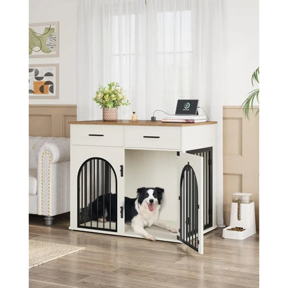 43.3" Dog Crate Furniture with Storage & Power Indoor Kennel for Large Dogs
