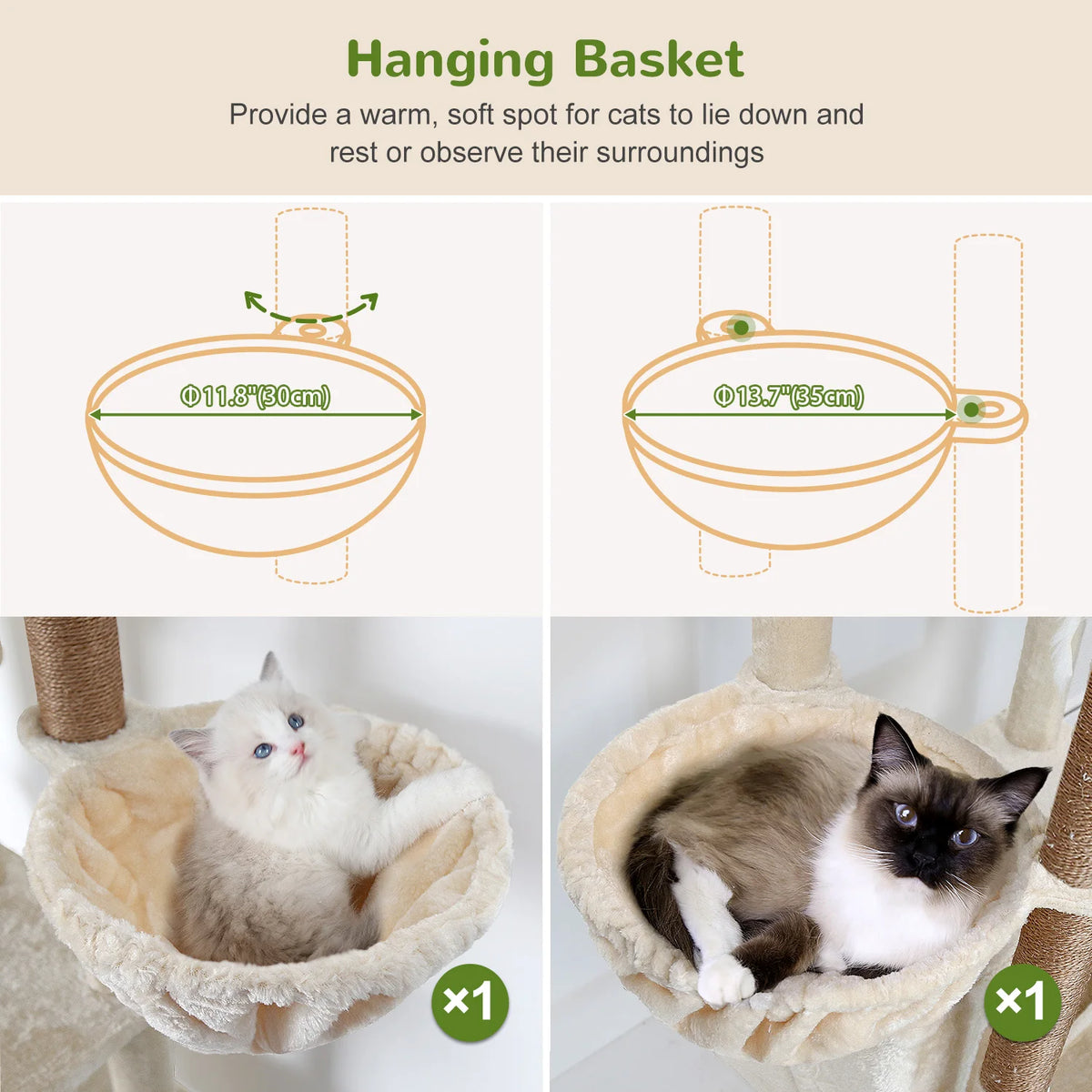 Globlazer 82" Large Cat Tree Tower for Indoor Cats, Multi-Level Cat Climbing Activity Center with 2 Condos, 2 Hammocks, 3 Perches, 8 Sisal Scratching Posts for Multi-Cat Household