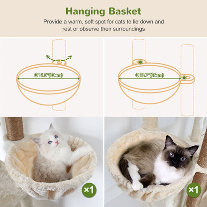 Globlazer 82" Large Cat Tree Tower for Indoor Cats, Multi-Level Cat Climbing Activity Center with 2 Condos, 2 Hammocks, 3 Perches, 8 Sisal Scratching Posts for Multi-Cat Household