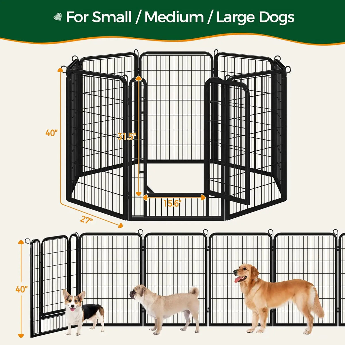 40 Inch 8 Panels Dog Playpen,Portable Metal Fence with Secure Latch,Heavy Duty Frame,Indoor Yard & Camping Use, Custom