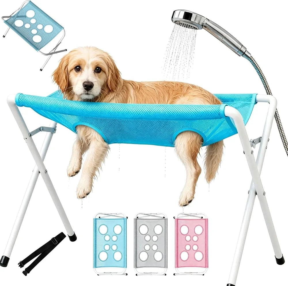 Pet Dog Bath Hammock Cat Shower Grooming Table Hammock with Foldable Stand Breathable Mesh Bathing Drying Table for Nail Trimmin
