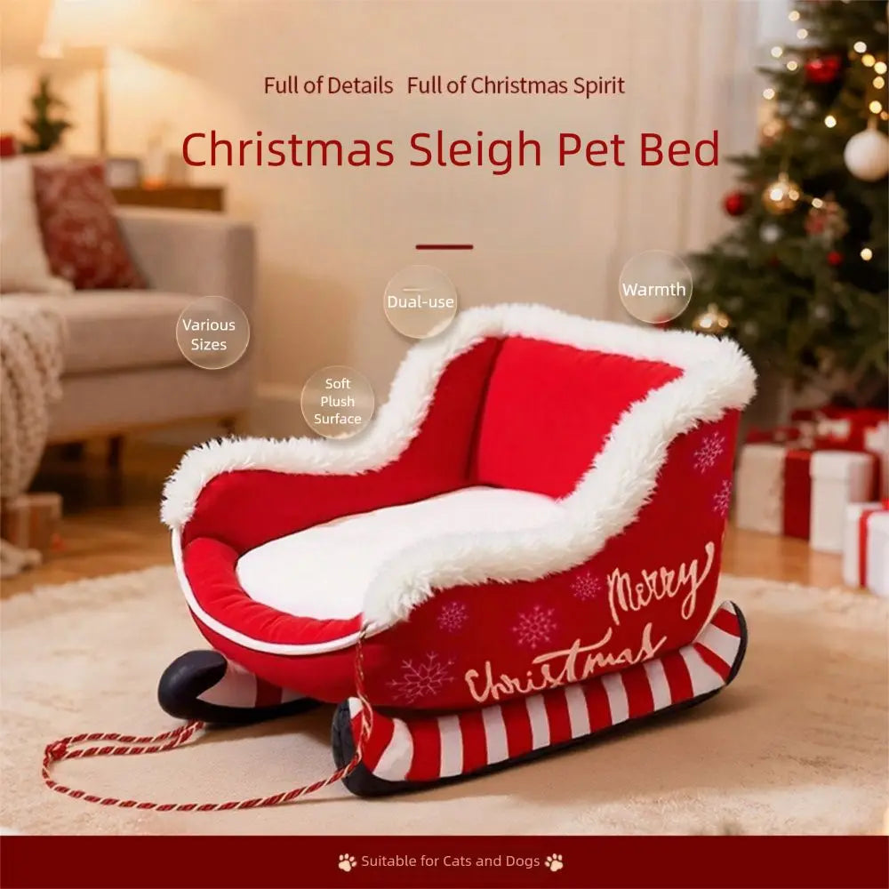 Cozy Christmas Sleigh Pet Bed Removable Washable Cat Dog Nest Non-Slip Bottom Pet Warm Sofa Cat Dog
