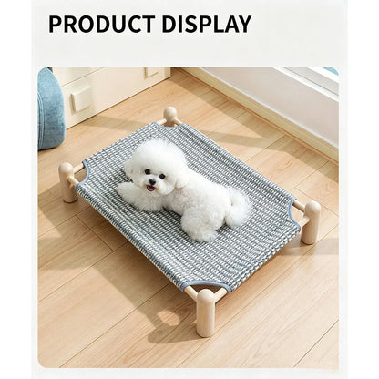 Elevated Cat Bed House Cat Hammocks Bed Wood Canvas Cat Lounge Bed for Small Rabbit Cats Dogs Durable Canvas Pet House Supplies