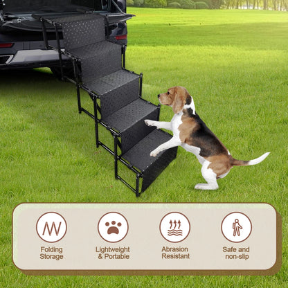 5 Steps Dog Ramp Ladder with Nonslip Surface Foldable Large Dog Step Lightweight Portable Pet Ladder Ramp for Cars and SUV Truck