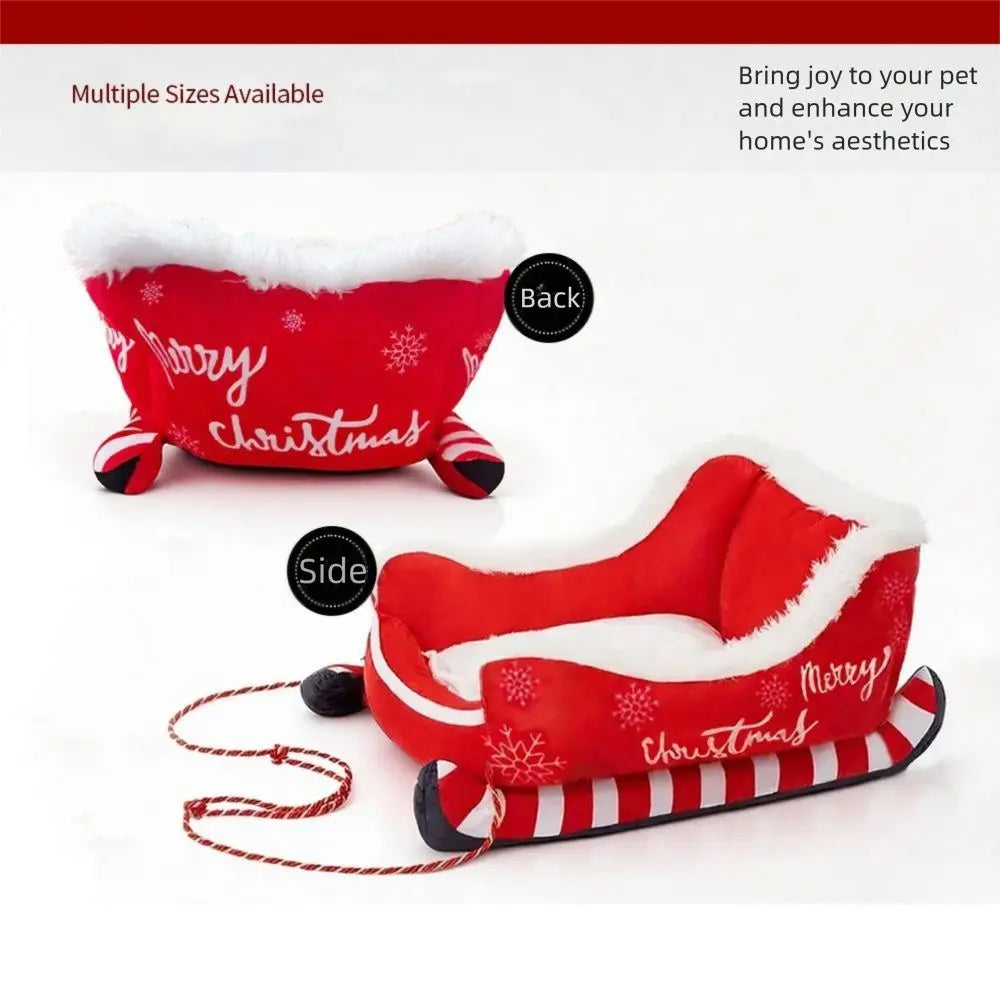 Cozy Christmas Sleigh Pet Bed Removable Washable Cat Dog Nest Non-Slip Bottom Pet Warm Sofa Cat Dog