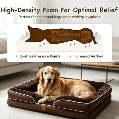 Orthopedic Memory Foam Dog Bed for Small & Medium Dogs 71.12 X 58.22 CM Waterproof Egg Crate Foam Pet Sofa Couch Orthopedic Joint Relief Dog Bed Non Slip Bottom Detachable Machine Washable Cover Brown Pet Sleeping Bed