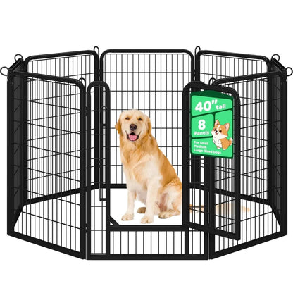 40 Inch 8 Panels Dog Playpen,Portable Metal Fence with Secure Latch,Heavy Duty Frame,Indoor Yard & Camping Use, Custom