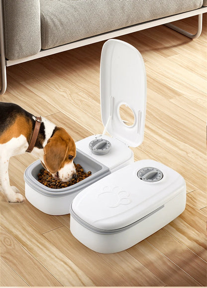 Pet Automatic Feeder Timed Quantification Separate Bowls for Dry Wet Feeding Easy to Clean Short-distance Travel Home Use