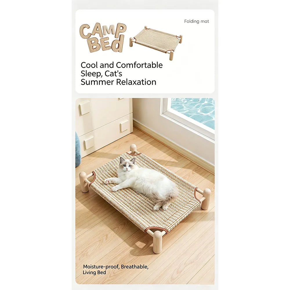 Elevated Cat Bed House Cat Hammocks Bed Wood Canvas Cat Lounge Bed for Small Rabbit Cats Dogs Durable Canvas Pet House Supplies