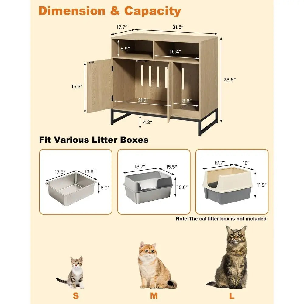 Cat Litter Box Enclosure, Large Hidden Pet Storage Cabinet urniture with Waveorm luted Do& Scratching Pad, ern Wooden Cat House