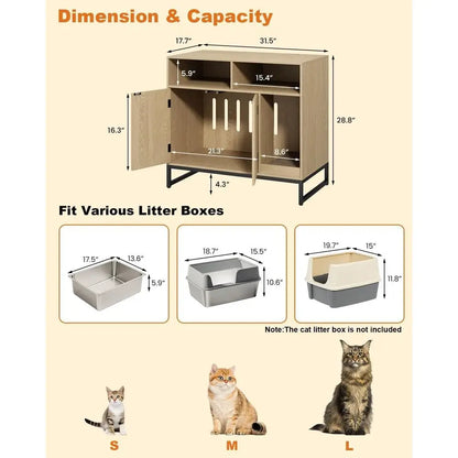 Cat Litter Box Enclosure, Large Hidden Pet Storage Cabinet urniture with Waveorm luted Do& Scratching Pad, ern Wooden Cat House