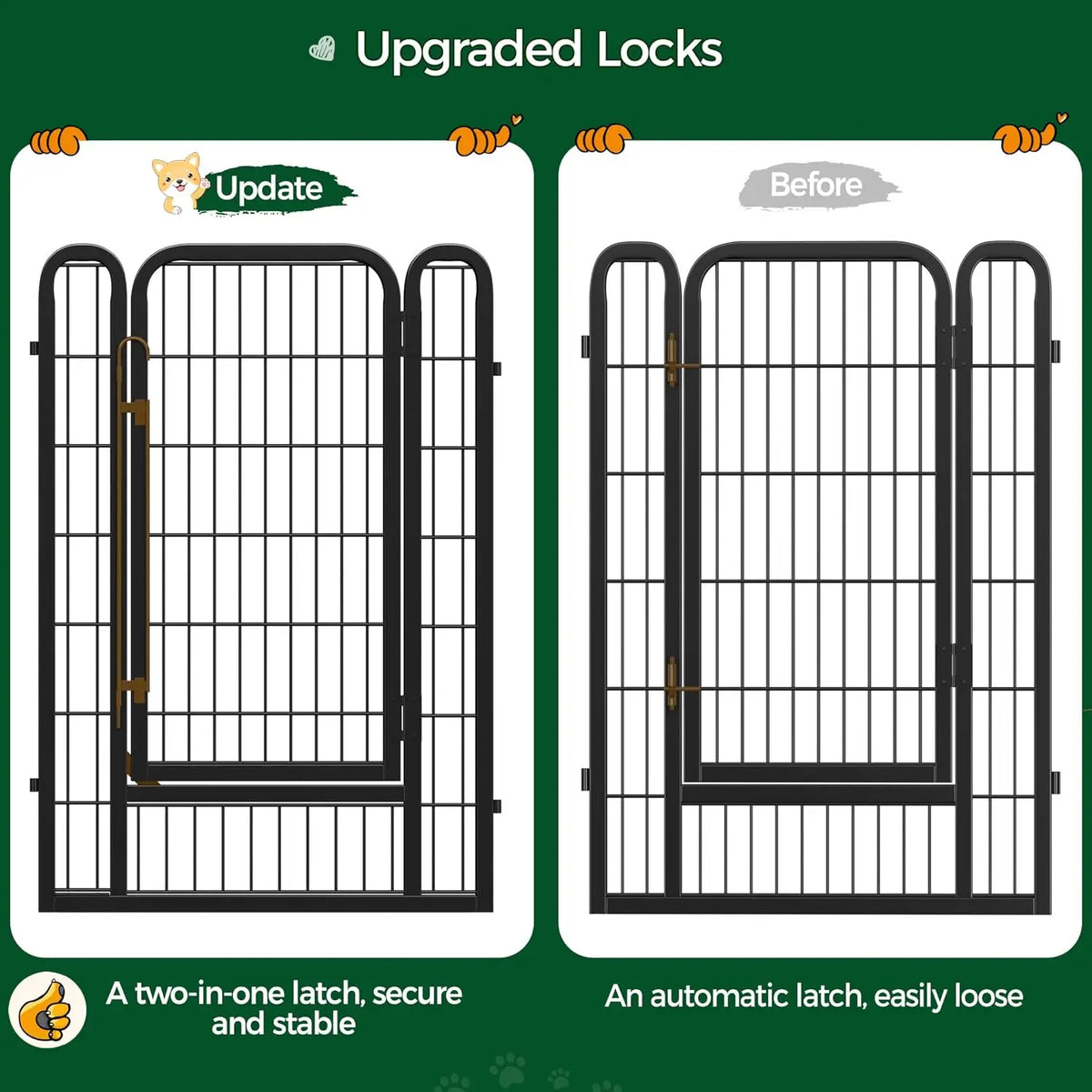 40 Inch 8 Panels Dog Playpen,Portable Metal Fence with Secure Latch,Heavy Duty Frame,Indoor Yard & Camping Use, Custom