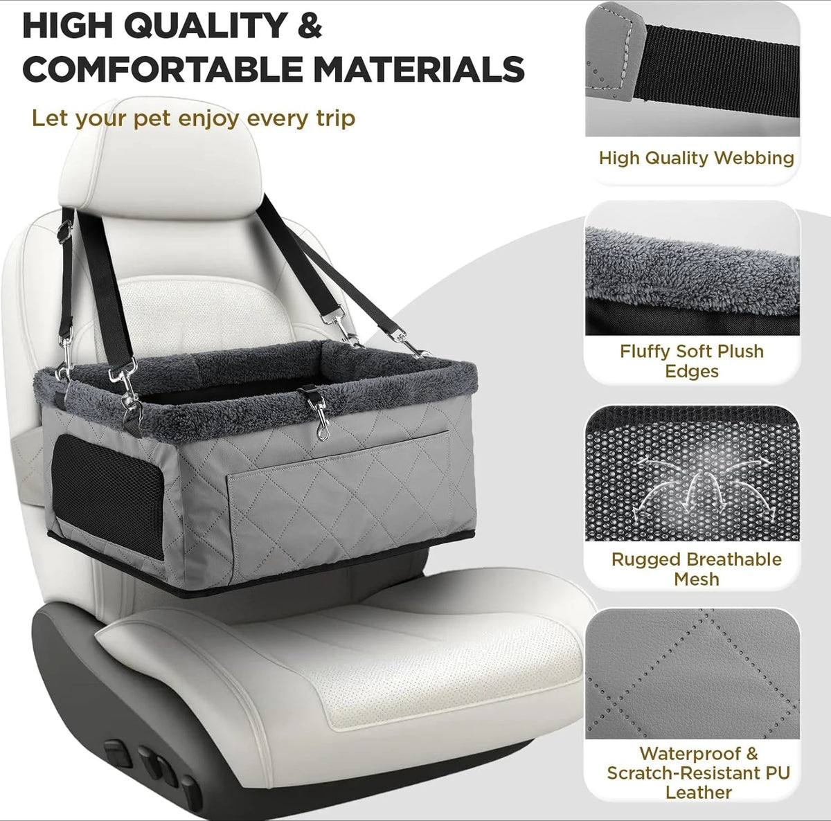 Upgrade Dog Booster Seat for Small Dogs Waterproof Leather Pet Car Seat with Metal Frame Portable Travel Carrier Bag