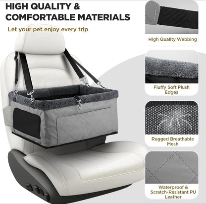 Upgrade Dog Booster Seat for Small Dogs Waterproof Leather Pet Car Seat with Metal Frame Portable Travel Carrier Bag