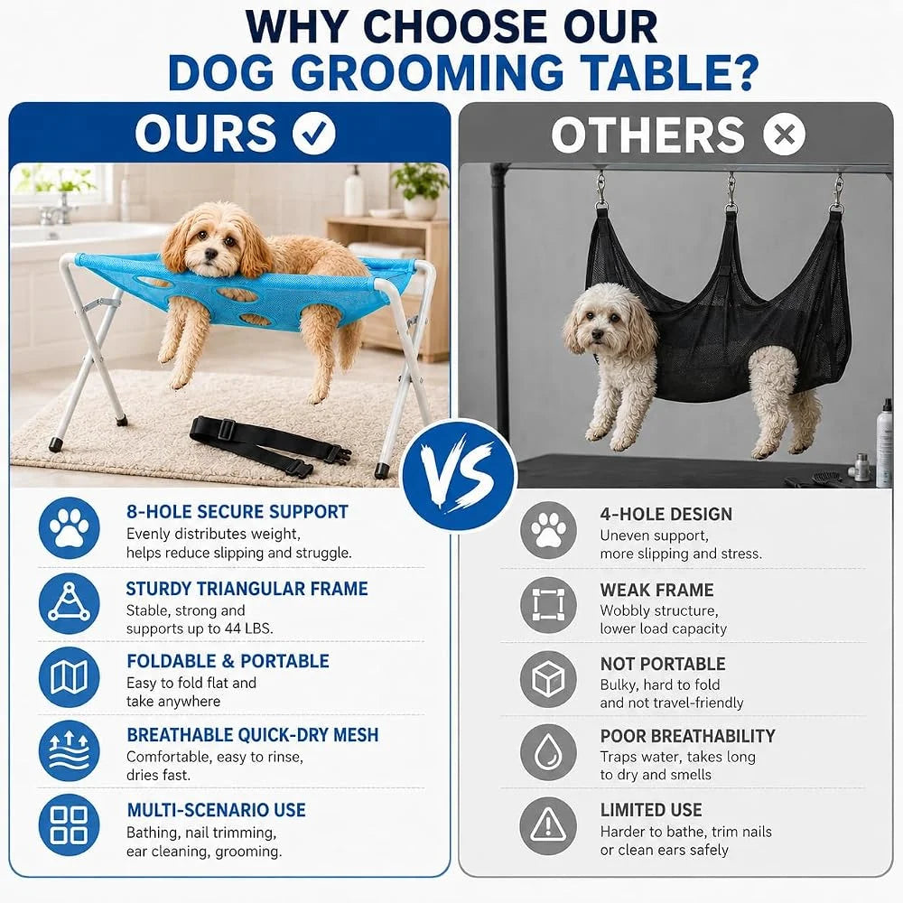 Pet Dog Bath Hammock Cat Shower Grooming Table Hammock with Foldable Stand Breathable Mesh Bathing Drying Table for Nail Trimmin