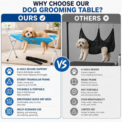 Pet Dog Bath Hammock Cat Shower Grooming Table Hammock with Foldable Stand Breathable Mesh Bathing Drying Table for Nail Trimmin