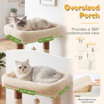 Globlazer 65 Inch Cat Scratcher Tree for Medium Large Cats Multi Level Cat Houses Condos with 3 Condos Cat Climbing Tower with 8 Sisal Posts 2 Hammocks Perches for 2-3 Cats
