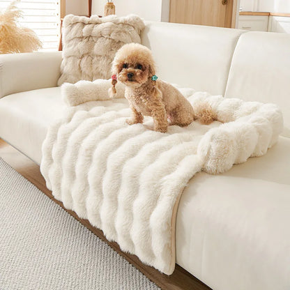 New Winter Rabbit Fur Pet Mat Warm Non Slip Sleeping Cushion with Pillow for Cat Dog Sofa Bed