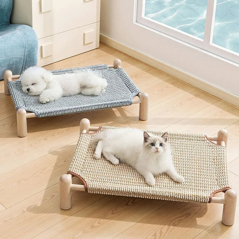Elevated Cat Bed House Cat Hammocks Bed Wood Canvas Cat Lounge Bed for Small Rabbit Cats Dogs Durable Canvas Pet House Supplies