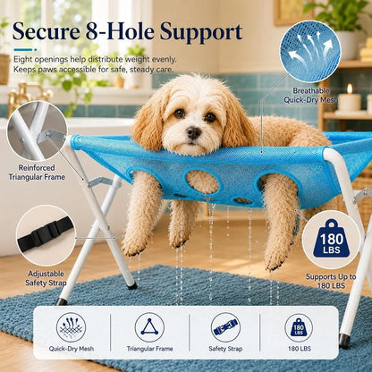 Pet Dog Bath Hammock Cat Shower Grooming Table Hammock with Foldable Stand Breathable Mesh Bathing Drying Table for Nail Trimmin