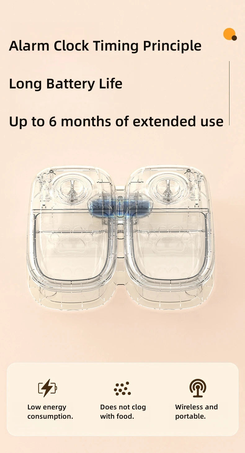 Pet Automatic Feeder Timed Quantification Separate Bowls for Dry Wet Feeding Easy to Clean Short-distance Travel Home Use