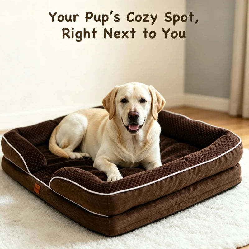 Orthopedic Memory Foam Dog Bed for Small & Medium Dogs 71.12 X 58.22 CM Waterproof Egg Crate Foam Pet Sofa Couch Orthopedic Joint Relief Dog Bed Non Slip Bottom Detachable Machine Washable Cover Brown Pet Sleeping Bed