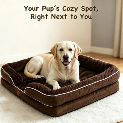 Orthopedic Memory Foam Dog Bed for Small & Medium Dogs 71.12 X 58.22 CM Waterproof Egg Crate Foam Pet Sofa Couch Orthopedic Joint Relief Dog Bed Non Slip Bottom Detachable Machine Washable Cover Brown Pet Sleeping Bed