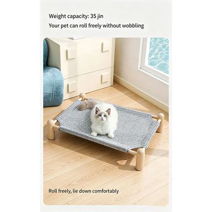 Elevated Cat Bed House Cat Hammocks Bed Wood Canvas Cat Lounge Bed for Small Rabbit Cats Dogs Durable Canvas Pet House Supplies