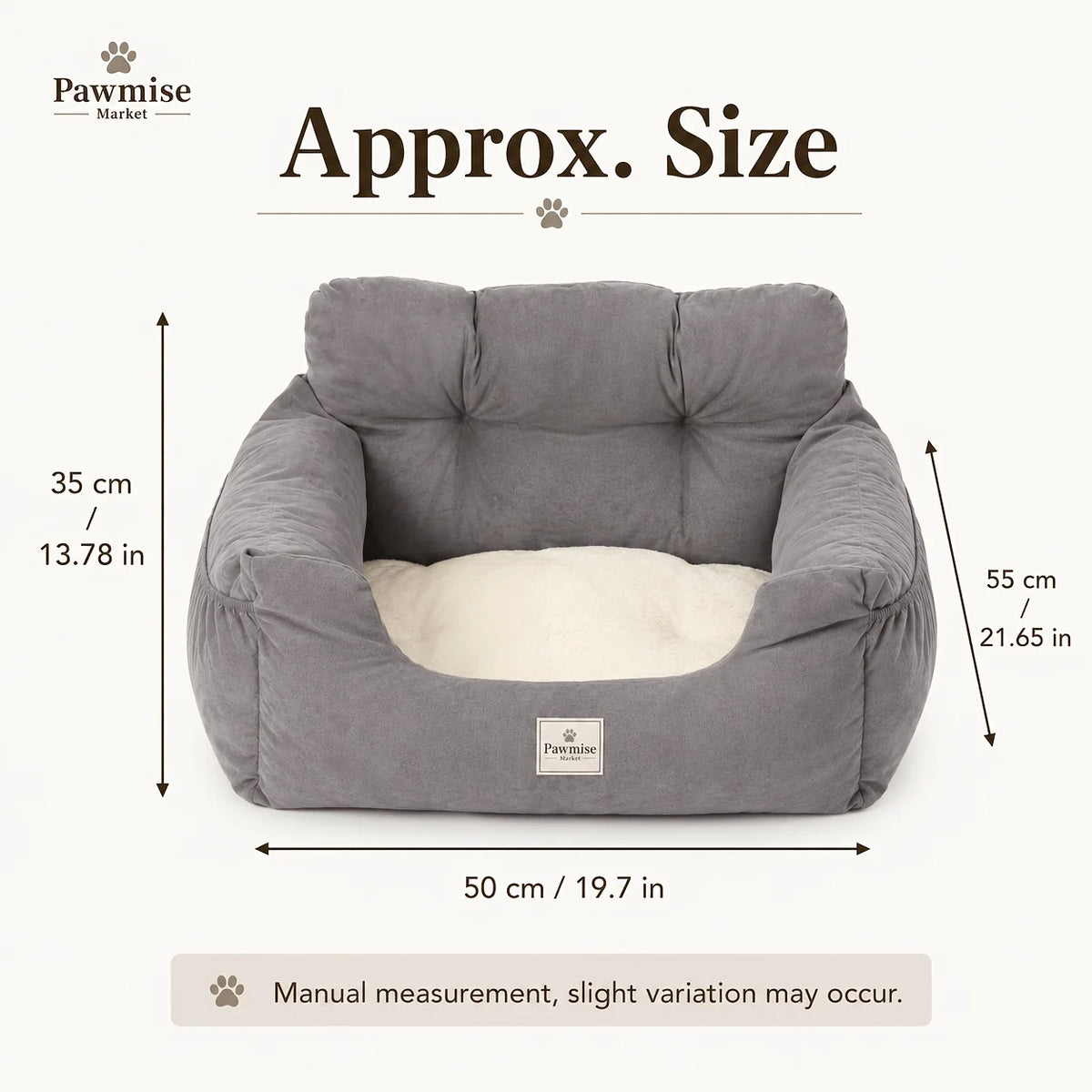 Pet Car Seat Bed for Small Dogs & Cats, Plush Dog Booster Travel Bed with Built-in Tether, Adjustable Car Strap, Soft Supportive Pet Bed for Back Seat, 55 x 50 x 35 cm