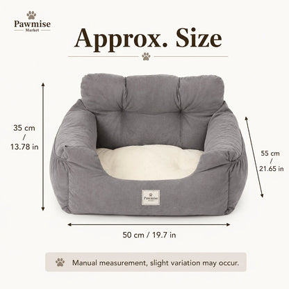 Pet Car Seat Bed for Small Dogs & Cats, Plush Dog Booster Travel Bed with Built-in Tether, Adjustable Car Strap, Soft Supportive Pet Bed for Back Seat, 55 x 50 x 35 cm