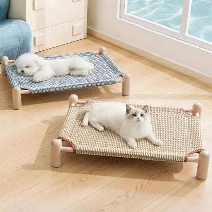 Wooden Frame Elevated Dog Bed Breathable Raised Pet Cot for Small Dogs Cats Summer Cooling Dog Camp Bed Kennel Pet Products