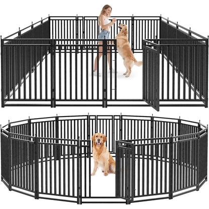 Dog ence Outdoor or Yard Dog Playpen Indoor 40" Height 16 Panels Portable Puppy Playpen Dog Kennel or RV Camping(Black-Silver)