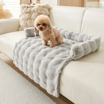 New Winter Rabbit Fur Pet Mat Warm Non Slip Sleeping Cushion with Pillow for Cat Dog Sofa Bed