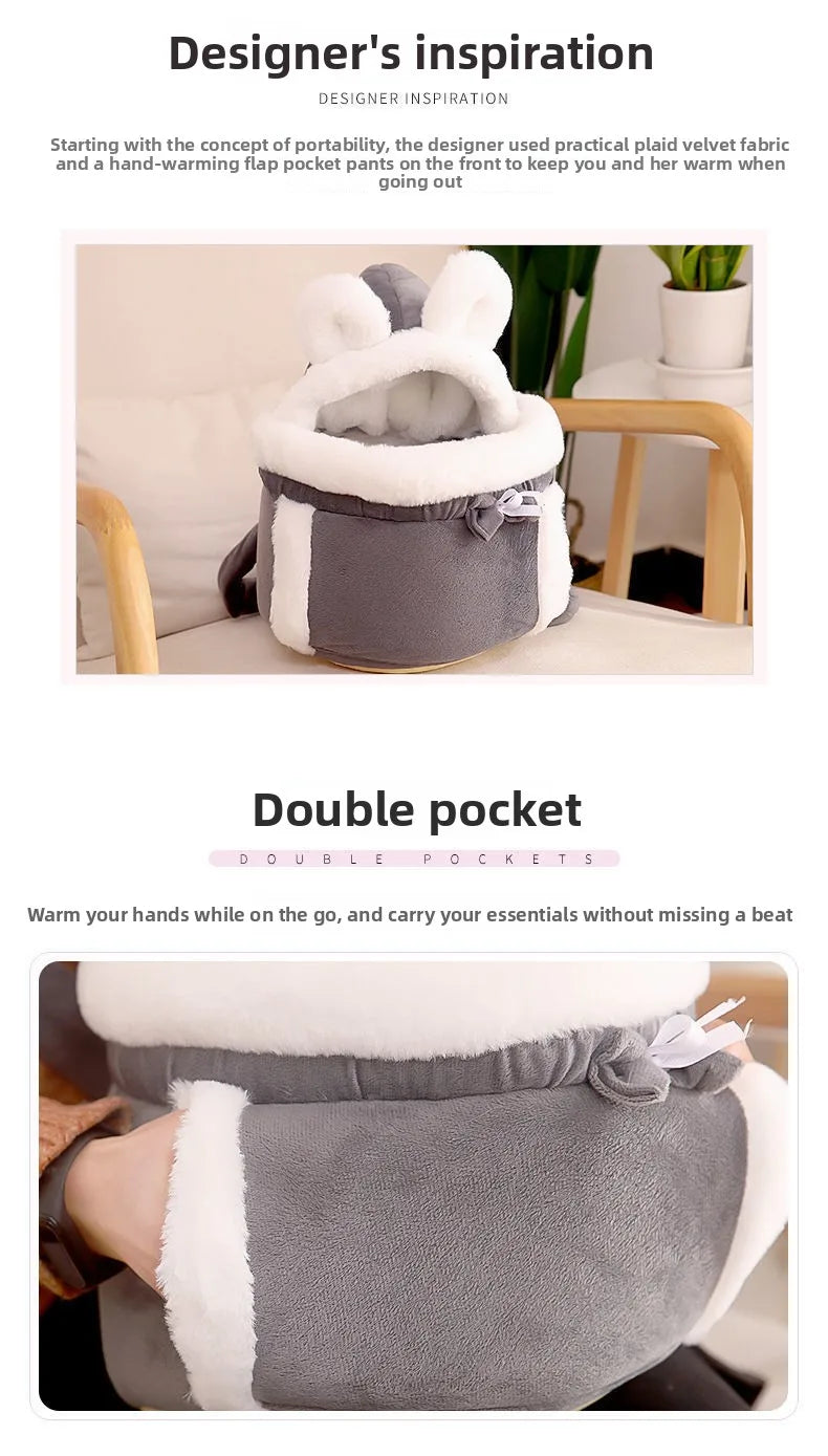 Cat Bag Winter Warm Cat Outing Bag Carrying Bag Large Capacity Crossbody Pet Bag Princess Style